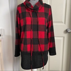 Red & black plaid cowl neck long sleeve shirt NWT